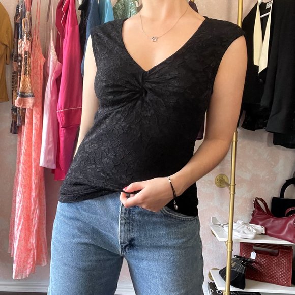 Y2K Rampage Black Lace Cap Sleeve Tank Blouse - Picture 1 of 9